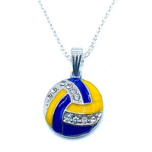Volleyball Necklace Silver Rhinestone
